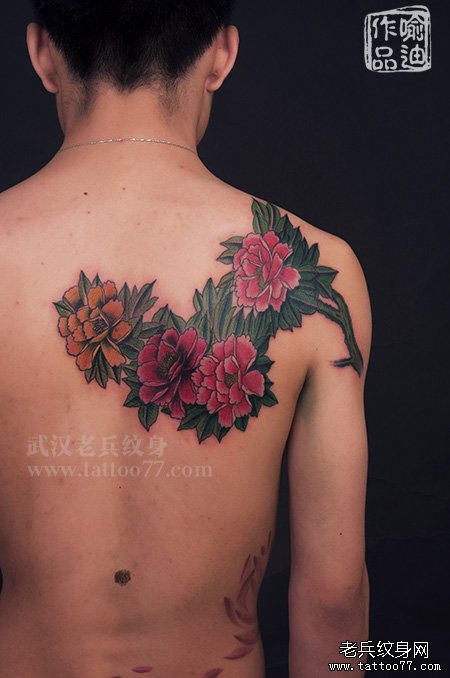 武汉纹身店制作的百花之王牡丹纹身图案作品及寓意