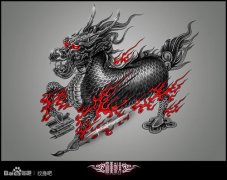 一款帅气经典的麒麟纹身手稿