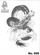 一款经典浪花与龙纹身手稿