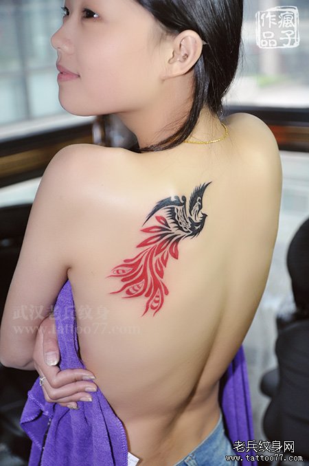 代表女性的图腾凤凰纹身图案作品由武汉专业纹身店提供