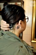 按美女顾客想法设计的一款耳部图腾爱心音符纹身作品