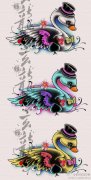 一组可爱时尚的小天鹅纹身手稿