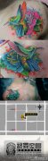 男生肩膀处漂亮的彩色小蜂鸟纹身图案
