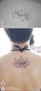 女生后背唯美的黑灰莲花纹身图案