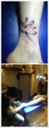女生腿部唯美的水墨莲花纹身图案