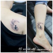 时尚潮流的月亮与猫咪纹身图案
