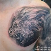 男人前胸霸气超酷的狮头纹身图案