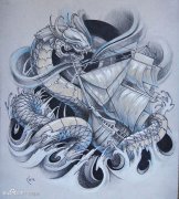 一款超帅经典的欧美黑灰蛇纹身图案