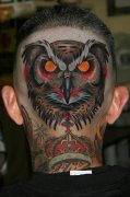 男生头部一款经典帅气的猫头鹰纹身图案