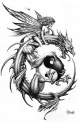 经典时尚的欧美龙与精灵纹身图案
