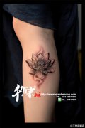 手臂唯美时尚的一款黑灰莲花纹身图案