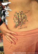 女生腰部潮流好看的小树纹身图案