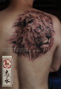 男人后背霸气超酷的狮头纹身图案