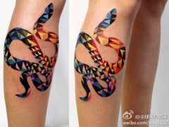 腿部潮流好看的概念风格的蛇纹身图案