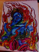 一款超酷经典的不动明王纹身手稿