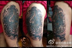 男人腿部经典帅气的招财貔貅纹身图案