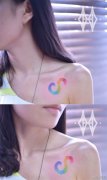 美女肩膀处漂亮清晰的彩色字母纹身图案
