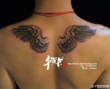 男人后肩背潮流唯美的天使翅膀纹身图案
