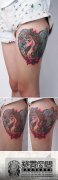 女生腿部漂亮精美的彩色独角兽纹身图案