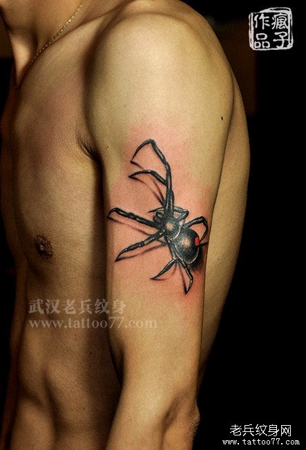 立体感超强的大臂黑寡妇蜘蛛纹身作品及意义
