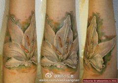 手臂漂亮精美的一款欧美彩色百合花纹身图案
