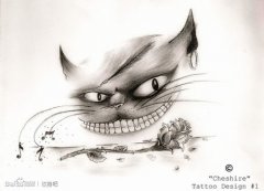 一款很酷邪恶的猫咪纹身手稿