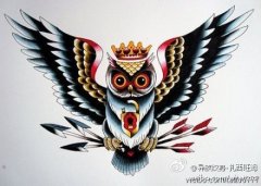一款很酷时尚的school猫头鹰纹身手稿
