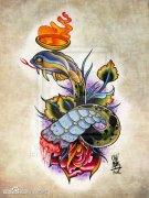 一款时尚潮流的彩色蛇纹身手稿