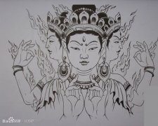 一款经典潮流的宗教观音纹身线稿