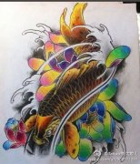 潮流精美的一款传统鲤鱼纹身图案