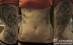 美女侧腰精美时尚的毛利图腾纹身图案