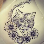 可爱时尚的一款猫咪纹身手稿