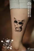 女孩子腿部可爱小巧的猫咪纹身图案