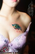 喻迪纹身师为一顾客用羽毛纹身作品遮盖旧纹身图案