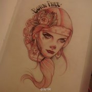 时尚漂亮的一款欧美美女纹身手稿