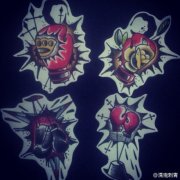 潮流时尚的一组拳套纹身手稿