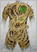 经典超帅的满背3D纹身手稿