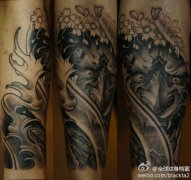 手背时尚经典的黑灰般若纹身图案