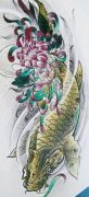 精美时尚的一款鲤鱼纹身手稿