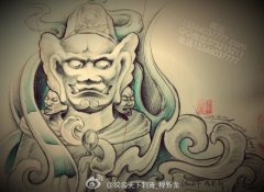 经典很酷的一款护法神纹身手稿