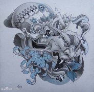 潮流帅气的一款嘎巴拉般若纹身手稿