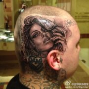 一款头部潮流时尚的欧美美女纹身图案