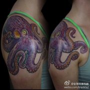 肩膀处时尚经典的章鱼纹身图案