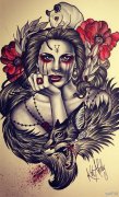 时尚另类的一款欧美美女纹身手稿