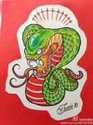 一款精美时尚的彩色小蛇纹身手稿