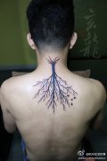 后背潮流时尚的图腾树纹身图案
