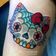 潮流很帅的一款猫咪骷髅纹身图案