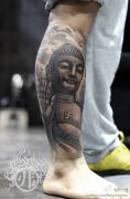 腿部经典帅气的一款如来佛祖纹身图案