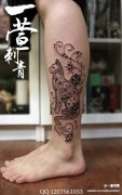腿部时尚的图腾猫咪纹身图案