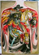 潮流很酷的满背骷髅骑士纹身图案